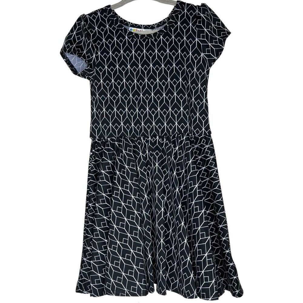 NEW Dot Dot Smile Black Geometric White Line Cap Sleeve Dress 2T